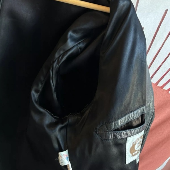 Mens Overland Sheepskin Green Moto Leather Bomber Jacket Size 40 - Picture 9 of 15